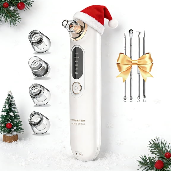 Pore Vacuum Blackhead Removal Kit - 4 Suction Heads & Squeezer Tool, Adjustable Suction - Unisex Facial Pore Cleansing (Wireless Electric White)
