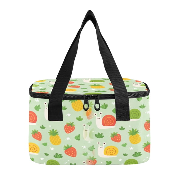 6L Insulated Lunch Bag Square Handheld Cooler Tote Cute Snail Fruit Pattern Reusable Thermal Bag with Polyester & Aluminum Lining for Work Picnic Travel
