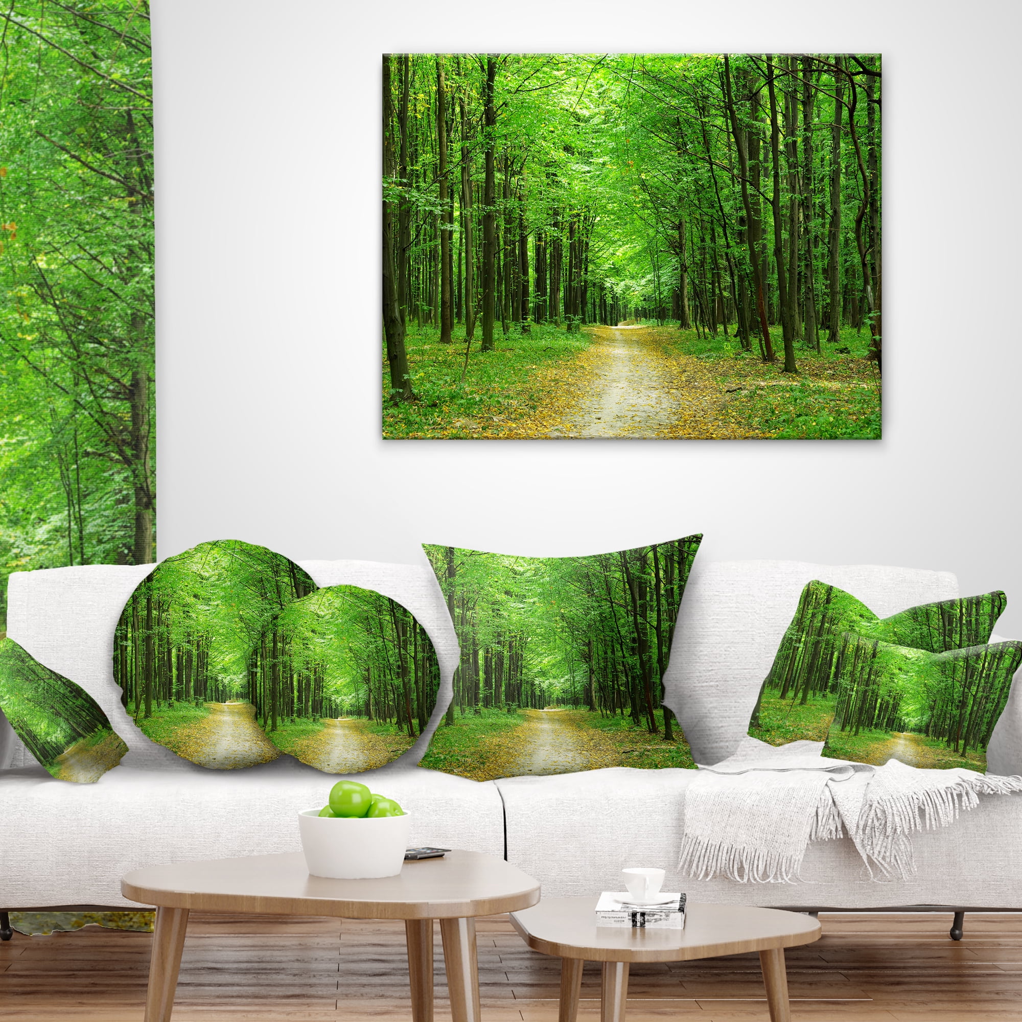 Designart Pathway in Green Forest - Landscape Photography Throw Pillow - 16x16