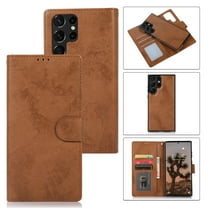 SaniMore for Samsung Galaxy S22 Ultra 6.8" 2022 Case, Flip Folio PU Leather Wallet Cover with Detachable Shell Wrist Strap Kickstand Card Slots Business Shockproof Case with Magnetic Clasp, Brown
