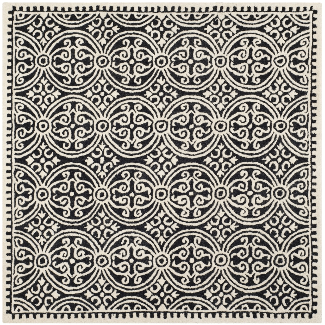 SAFAVIEH Cambridge Leslie Geometric Wool Area Rug, Black/Ivory, 4' x 4' Square