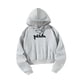 thumbnail image 5 of Sudadera con capucha recortada Sudaderas con capucha deportivas Letras negras Gris Elegante con cordón S, 5 of 8