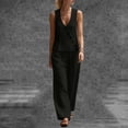 thumbnail image 2 of Besolor Womens Summer Outfits 2 Piece Set V Neck Sleeveless Button Tank Tops Wide Leg Pants with Pocket Beach Dresses Vacation Sets(Small,Black), 2 of 7