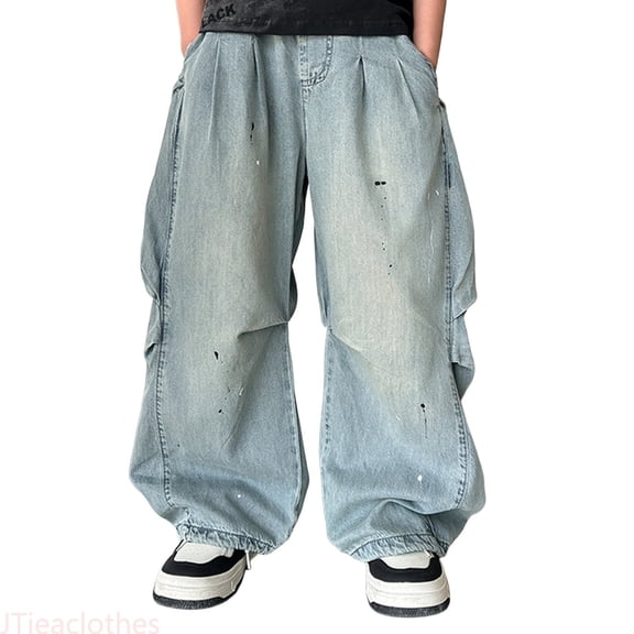 JTieaclothes Boys Casual Loose Fit Denim Jeans Comfortable Elastic Waist Trousers For Kids Play And Everyday Wear With Durable Soft Fabric And Modern Stylish Design,Boys Pants Sizes 5-6 Years
