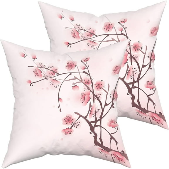 Cherry Blossom Pillow Case 18x18 inch Square Japanese Flower Pillow Indoor and Outdoor Throw Pillow Covers Decorative for Couch/Bed/Living Room (Pack of 2)