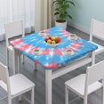 thumbnail image 3 of Colorful Tie Dye Pattern Square Fitted Tablecloth with Elastic Edge,Square Table Cover,Washable Elastic Table Cover for Home Kitchen Party Decor 34"x34", 3 of 6