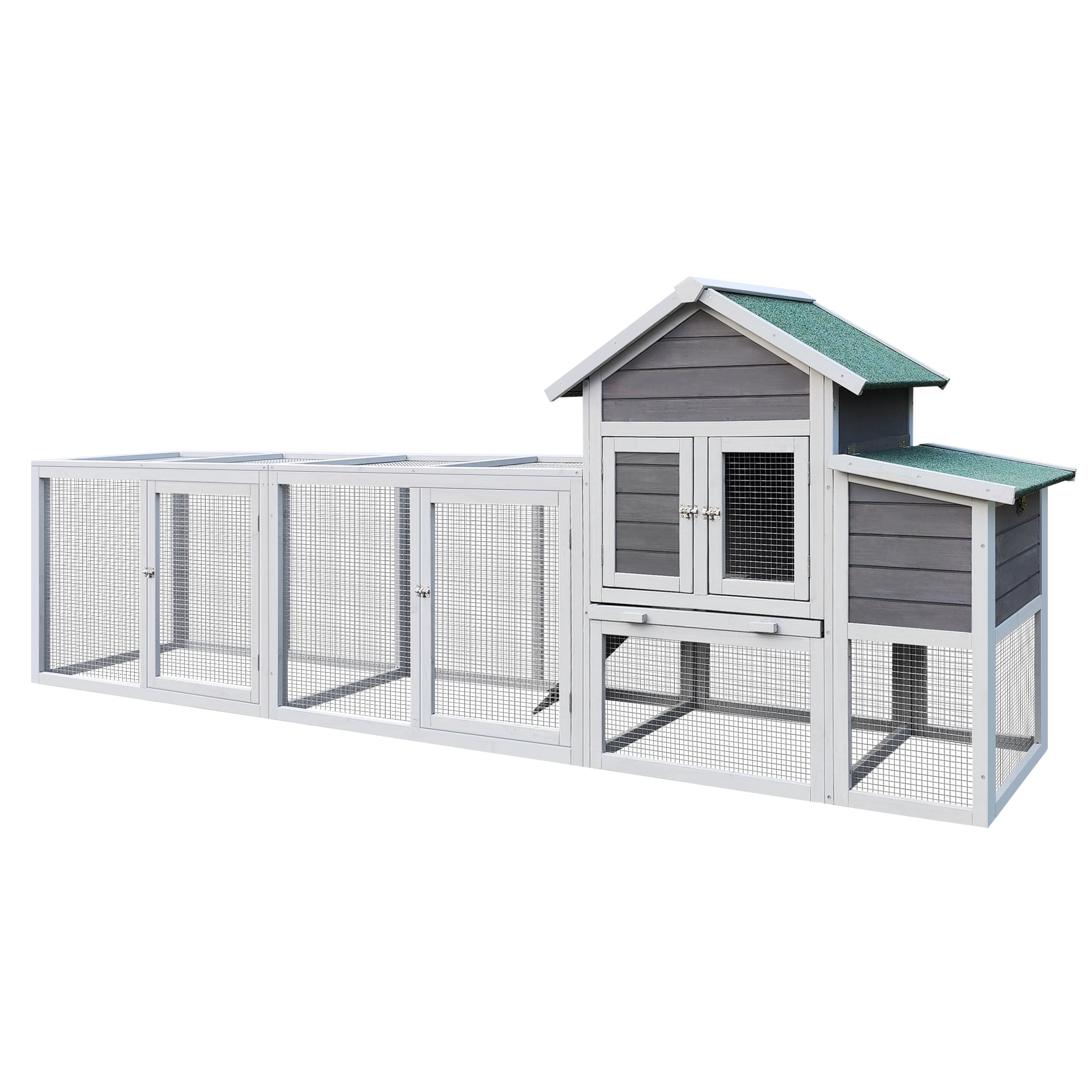 Wooden Chicken Coop Outdoor Hen House with Run, Waterproof Roof & Nesting Box, Rabbit Duck Poultry Cage with Perch, Sliding Tray, and Secure Locks