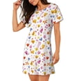 thumbnail image 2 of Logiee Cartoon Birds & Flowers Print Nightgowns for Women,Soft Short-Sleeved Lightweight Sleepwear, Loose Sleepshirts, 2 of 6