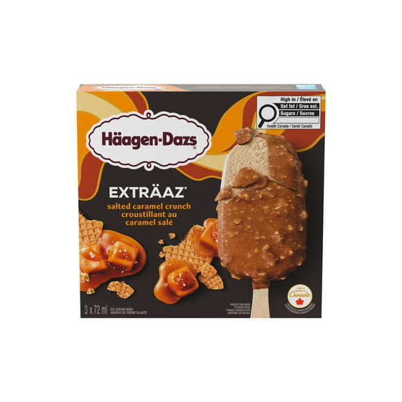 EXTRÄAZ Salted Caramel Crunch Ice Cream Bars, Salted Caramel Ice Cream, Crunchy Caramel Coating Mixed With Wafer Pieces, Crafted In Canada, No Artificial Colours Or Flavours, 216 mL