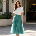 thumbnail image 2 of Pleated Mesh Skirt for Women Flowy Tulle Maxi Skirt Casual Elegant Long Skirt Flowy Party Bottoms, 2 of 8