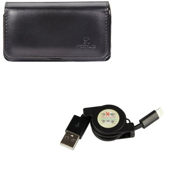 USB Cable w Case Belt Clip for iPhone XR/8 PLUS/7 Plus/6S Plus/6 Plus - Retractable Charger Power Cord Sync, Leather Swivel Holster Loops Cover Compatible With iPhone XR/8 PLUS/7 Plus/6S Plus/6 Plus