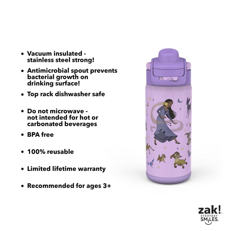 Zak Designs 14oz Wish Kids Straw Water Bottle, Stainless Steel 