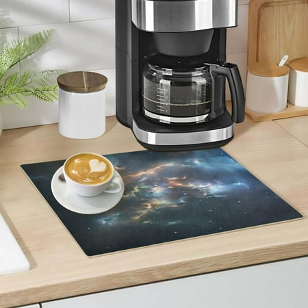 

Beautiful Nebulae Dish Drying Mat 12 x18 Kitchen Counter Dish Pad Microfiber Absorbent Drainer Rack for Coffee Bar