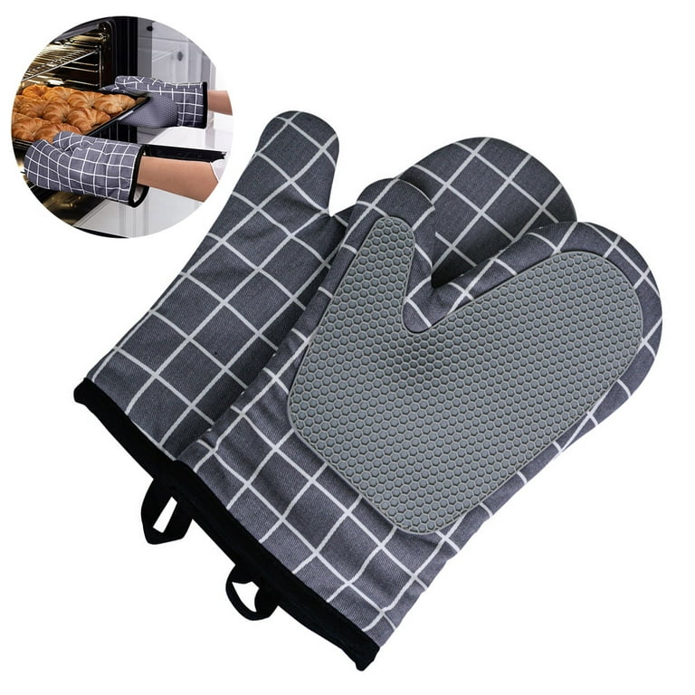 Checkered Oven Mitts And Pot Holder, Heat Resistant Gloves And