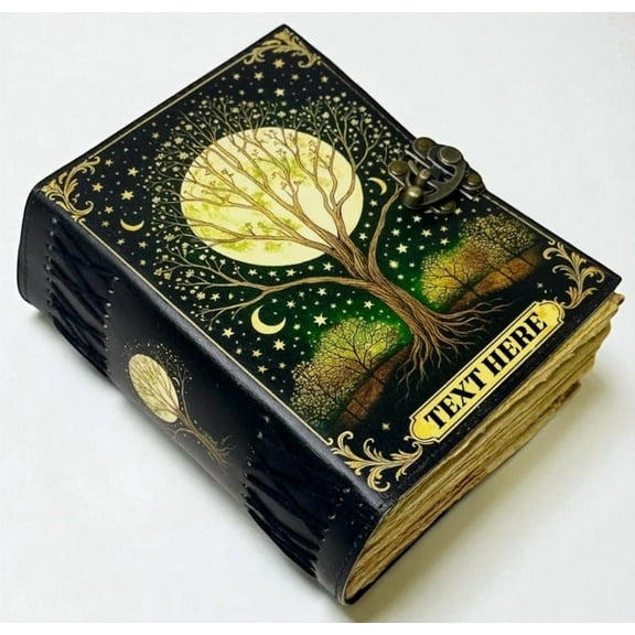Personalized Moon Tree Leather Grimoire – Gothic Book of Shadows, 200 Pages Witchcraft Spellbook, Wiccan Pagan Magic Diary