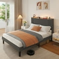 thumbnail image 2 of Bed Frame Queen Size with LED Lights & Charging Station, Lofka Upholstered Wingback Bed with Storage Headboard, No Box Spring Needed, Dark Gray, 2 of 9