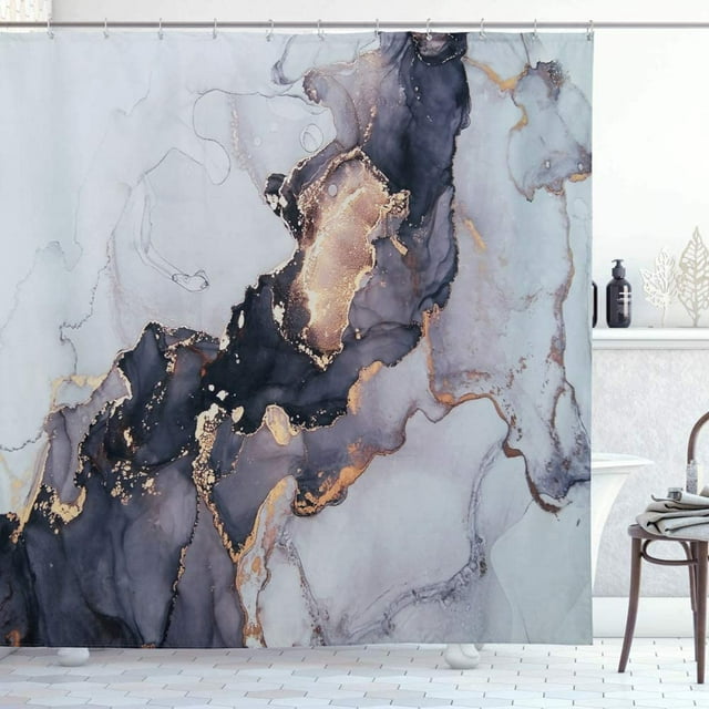 Amerteer Black and Gold Marble Shower Curtain Set 70"x70"