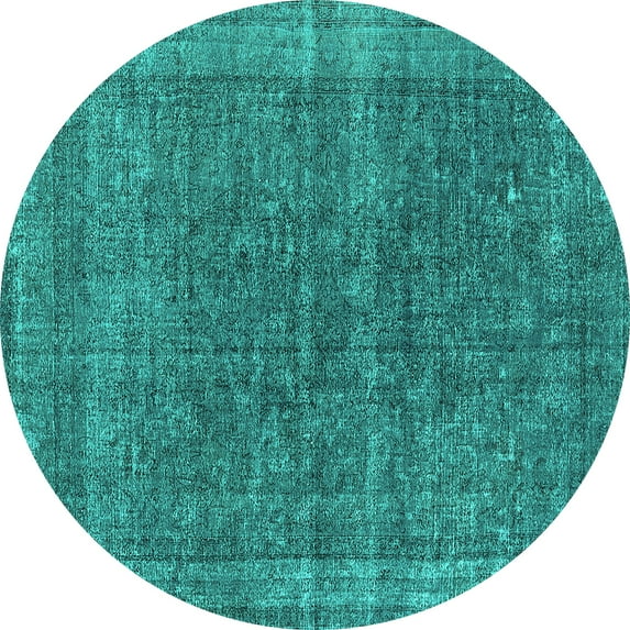Ahgly Company Machine Washable Indoor Round Oriental Turquoise Blue Industrial Area Rugs, 8' Round