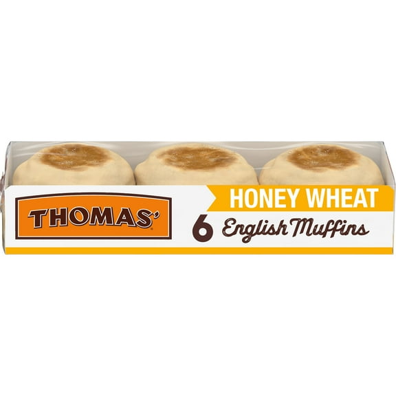 Thomas' Honey Wheat English Muffins, 6 count, English Muffins, 12 oz Tray