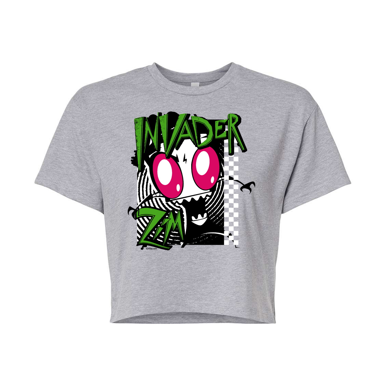 Invader ZIM ZIM Angry Retro Checkered Board Juniors Cropped