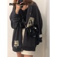 thumbnail image 5 of Sudadera con capucha de punto de parche Vintage para mujer, ropa de calle de estilo coreano Harajuku Y2K, ropa de calle Grunge, chaqueta de gran tamaño, Tops de otoño, 5 of 5