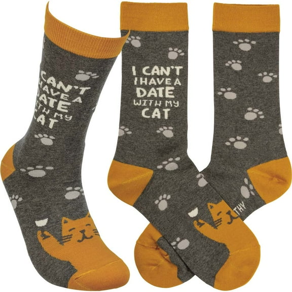 Primitives by Kathy Socks - Socks - I Can't I Have a Date With My Cat