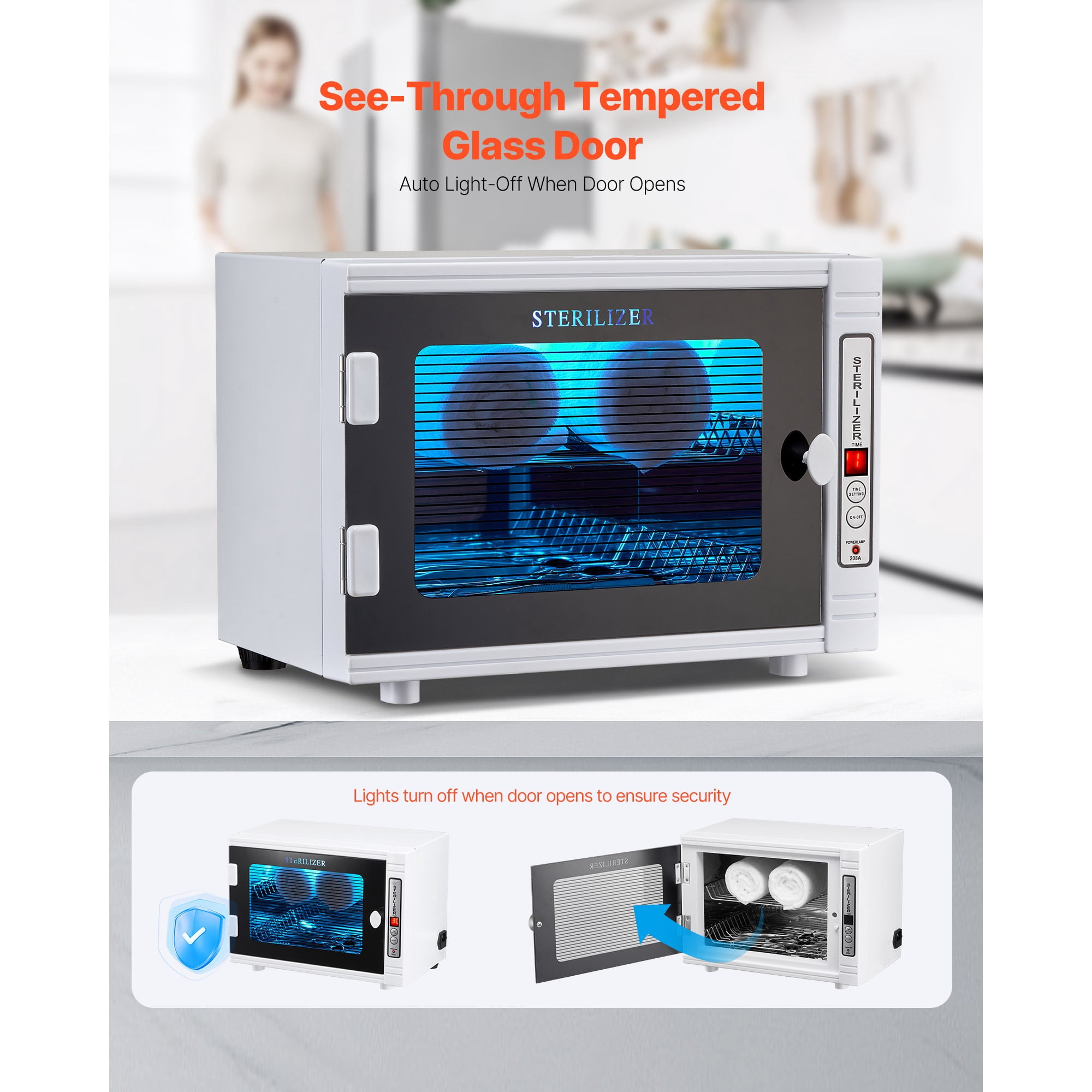 KFFKFF 12L Nail Tool Cleaning Machine with Timer, Tool Cabinet Cleaner Box Featuring Tempered Glass Door and 185nm Wavelength, Suitable for Labs, Homes, Nail Salons, Hair Studios, and Beauty Studios