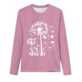 thumbnail image 4 of hxobax Dandelion Print Long Sleeve Tops Womens Cute Fall Tops Casual Crewneck Tunic Basic Tee Blouse, 4 of 5