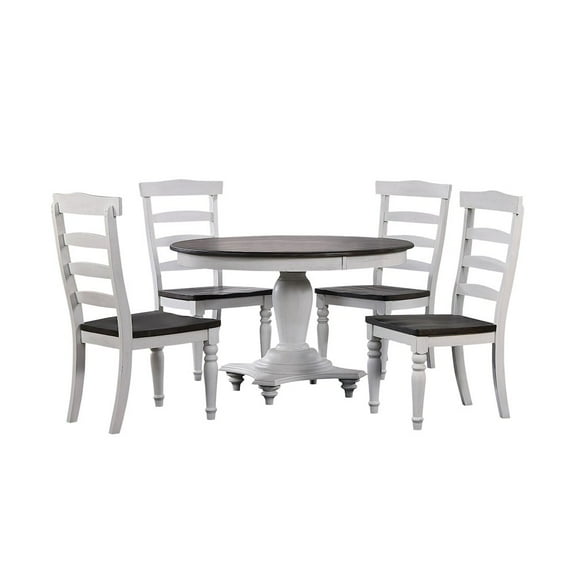 French Chic 5PC 48" Round Adjustable 30-36"H Dining Table Set White/Brown Wood