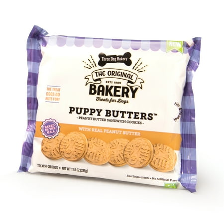 UPC: 0701159140240 | Three Dog Bakery Puppy Butters Peanut Butter Sandwich Cookies Dog Treats  11.8 oz