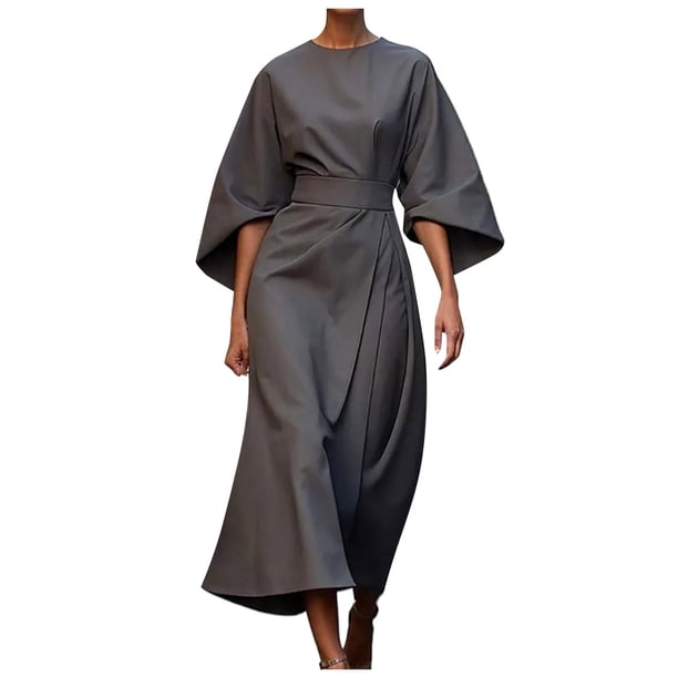 2025 Vestido elegante de color liso para mujer - Vestido informal con mangas murciélago - Poliéster/spandex, estampado de bikini, pareo de playa