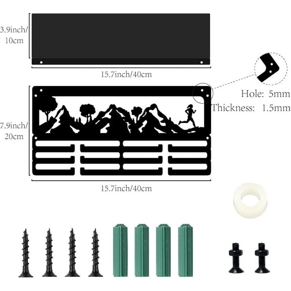 Mountain Medal Hanger Display Trophy Holder Shelf Metal Black Runner Rectangle Wall Mount Ribbon Awards Rack Stand for Hold 60 Medals Home Sporter Athletes Medalist Races 15.7 x 7.9 Inch