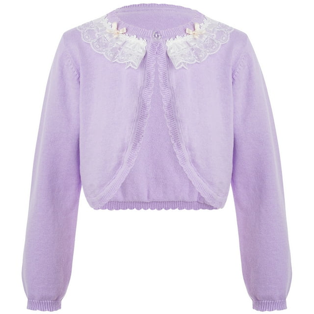 Doomiva Little Girls' Cropped Sweaters Tops Button Closure Bolero Cardigan Shrug Knitwear B Light Purple 110