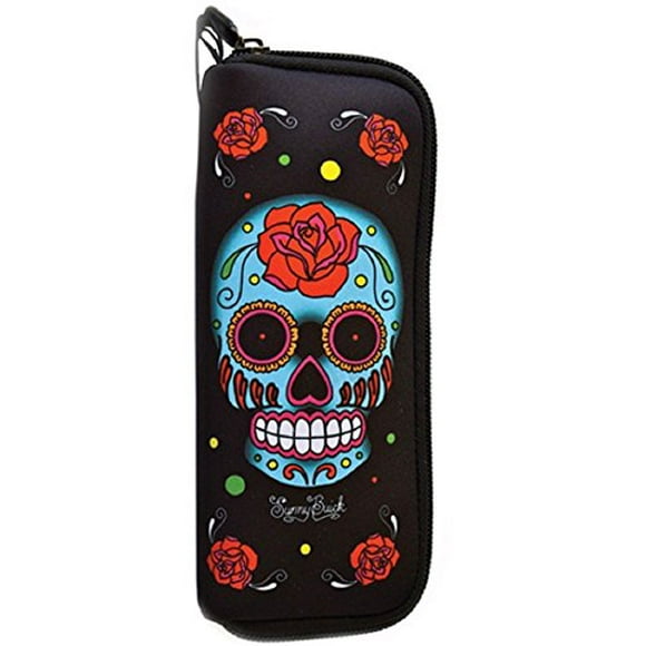 Pretty Birdy517 Sunny Buick, Rose Sugar Skull, Original Design, Protective, Waterproof Neoprene Pouch, Wallet - 7.5" x 3.25" x 1"