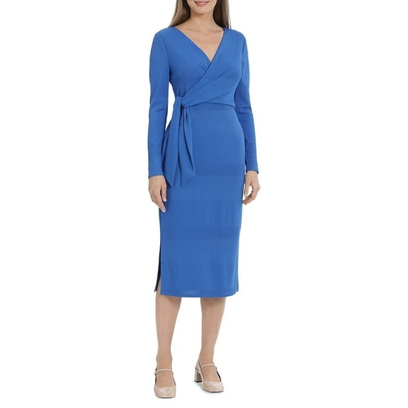 Maggy London Womens Long-Sleeve Midi Dress Princess Blue 14