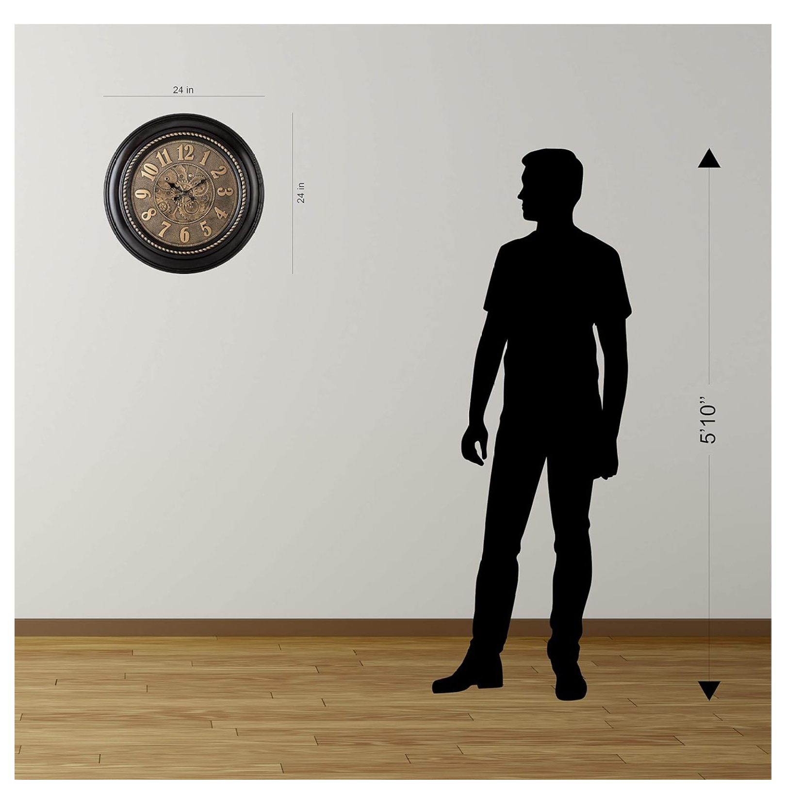 Rodalben Giant Decorative Light-Weight 24-inch Wall Clock Silent, Non-Ticking, 3-D Aluminum Dial, Easy-to-Read, Quartz Battery Operated, Glass Face Cover Bronze