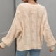 thumbnail image 4 of Jersey de manga larga abombada con cuello redondo para mujer, suéter holgado elegante de Color puro, suéter de punto con Cable hueco, color albaricoque XL, 4 of 6