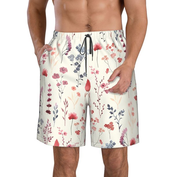 Fotbe Wildflower Watercolor 3 Trajes de Baño Estampados para Hombre, Shorts de Verano de Secado Rápido, Ropa de Playa, Bañadores-Large