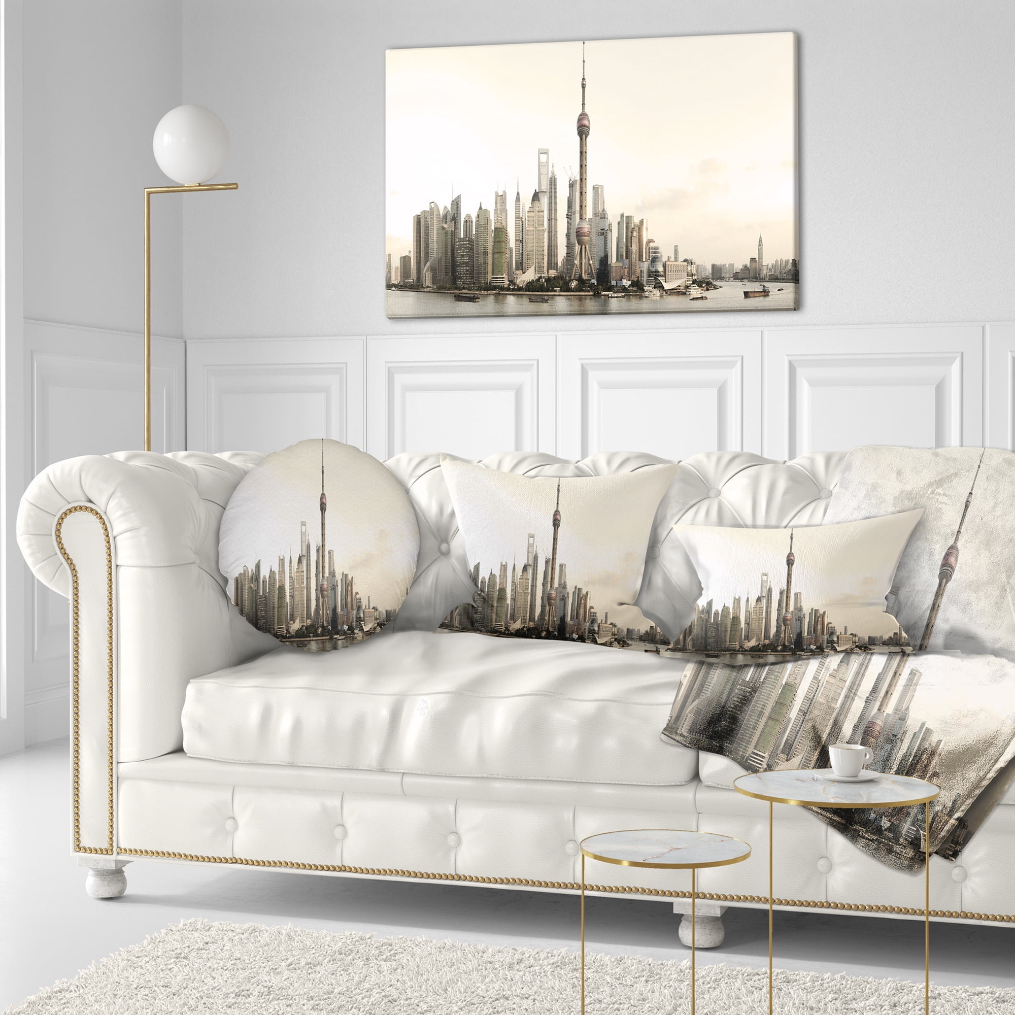 Designart Shanghai s Modern Architecture - Cityscape Photo Throw Pillow - 12x20
