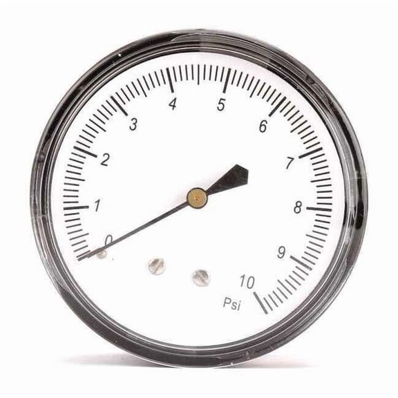 Low Pressure Gauge, 0 to 10 psi, 2 1/2 in Dial, 1/4 in NPT, Center Back Location