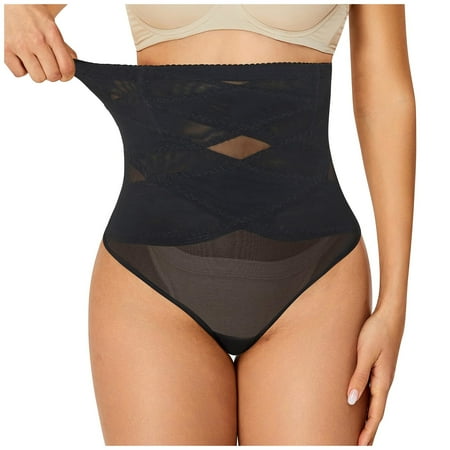 Midwennn Women s Thin Plus Size High Waist and Shaping Underwear Mesh Thong Panties