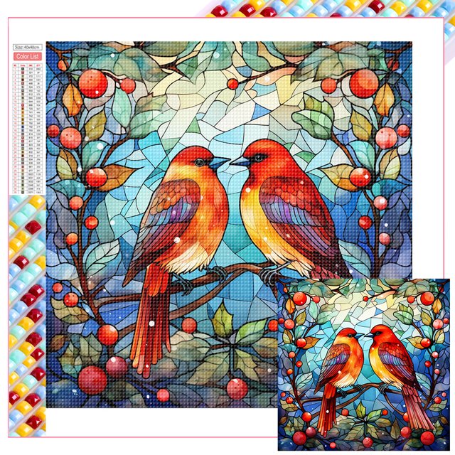 Pintura de diamante 5D DIY Wdftyju con cuentas cuadradas completas par de cardenales decoración del hogar 45x45cm