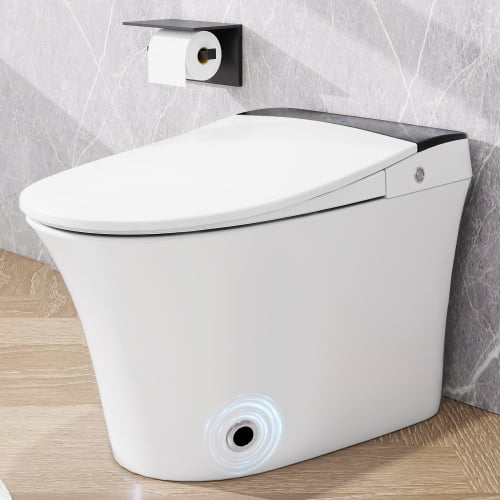 Heated Seat Smart Toilet, Automatic Flush Tankless Toilet without Bidet with Foot sensor Flush, Knob Control, Power Outage Flushing, Soft Close Cover,White