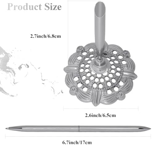 2 Pcs Silver Hollow Round Pen Holder Set Signing Desk Ballpoint Pens for Guest Book Wedding Birthday Party Graduation Teacher Office Business