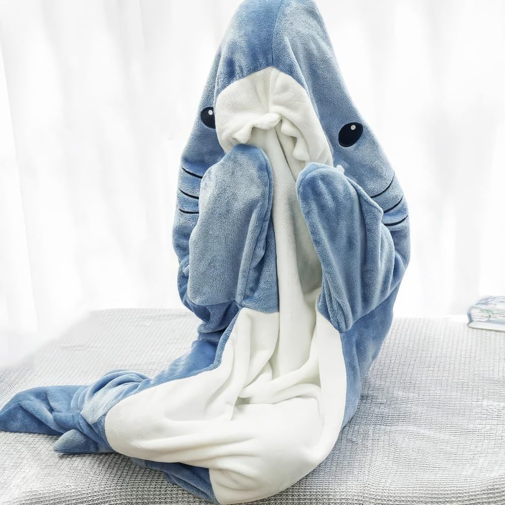 Shark Blanket Adult & Kid, Shark Onesie Pajamas, Shark Hoodie Costume, Shark Wearable Blanket