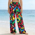 thumbnail image 4 of MYAOYI Women's Colorful Abstract Print Wide Leg Pants, Smocked High Waist Palazzo Trousers with Pockets, 4 of 7
