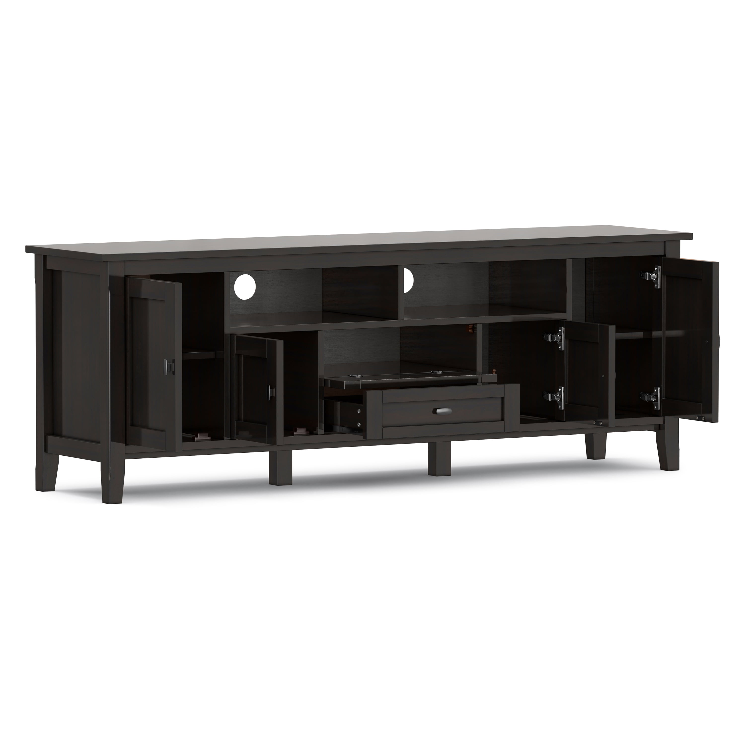 Simpli Home Warm Shaker 72 inch Wide Solid Wood TV Stand in Hickory Brown For TVs up to 80 inches