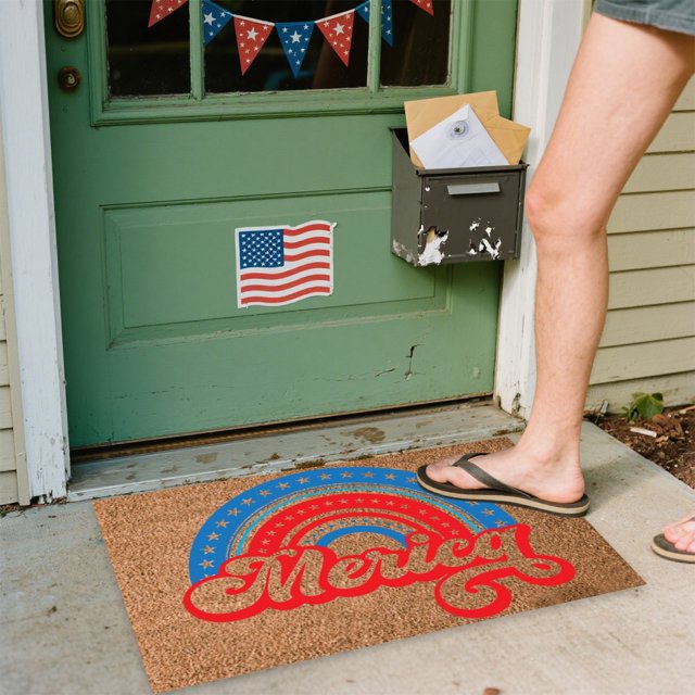 Decoraciones para el Día de los Caídos, decoraciones para el 4 de julio, felpudo de bienvenida del 4 de julio, felpudo de poliéster con diseños de letras, alfombra antideslizante para interior y exter