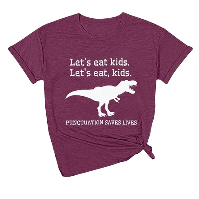 TSADFHJI Tuniques pour Femmes Manches Courtes Mode Moderne Confortable Col Rond Imprimé Dinosaure T-Shirt TTTG Violet