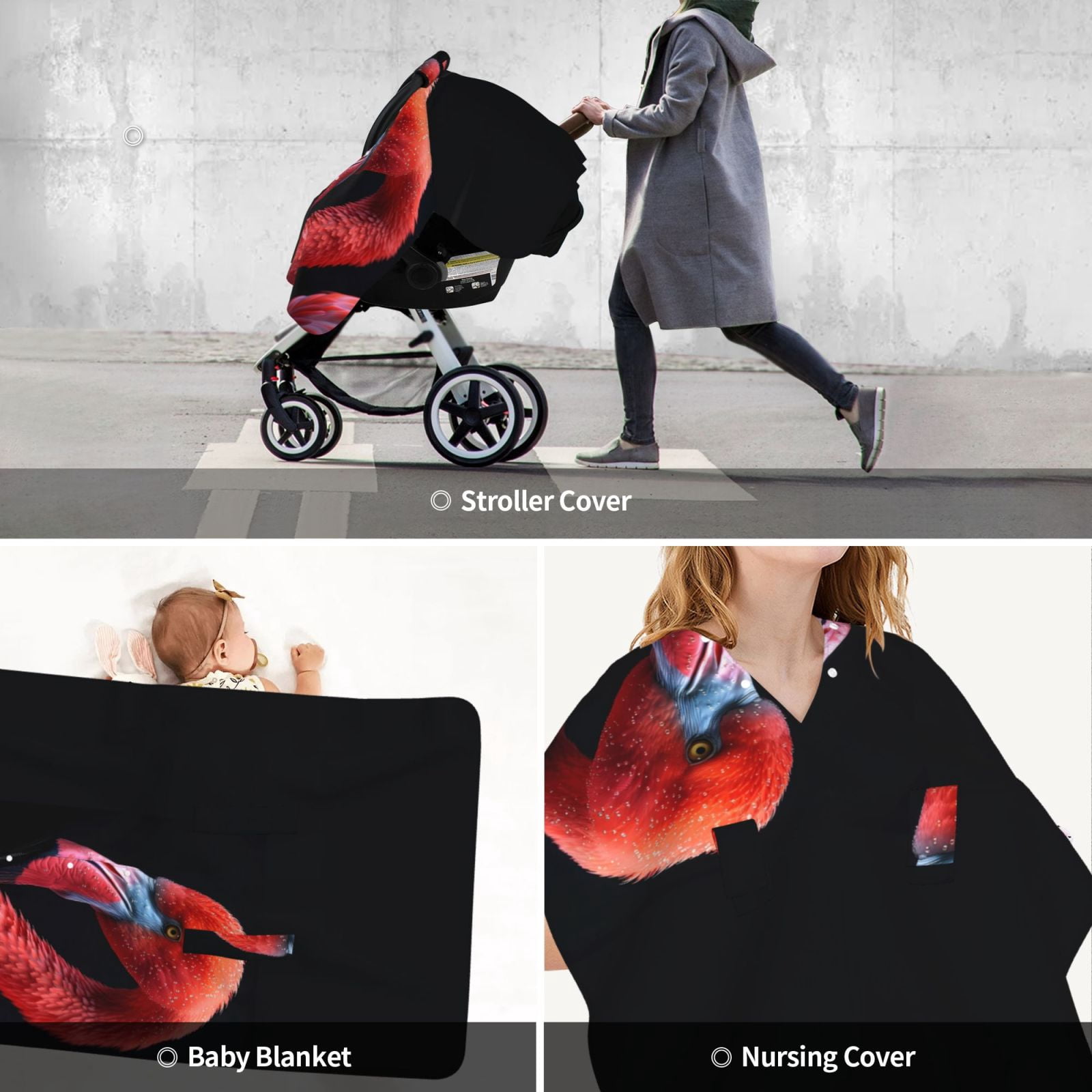 Car Seat Cover Baby - Closeup Red Flamingo Portrait Breathable Infant Car Seat Cover for Baby Carseat, Lightweight Comfort Baby Essentials Must Haves Newborn Stuff for Girl Boy